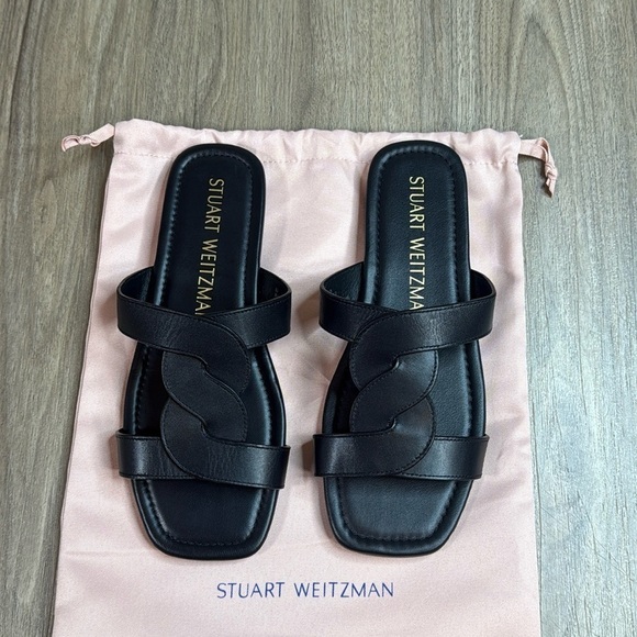 Stuart Weitzman Black Leather Sandals - Picture 1 of 7